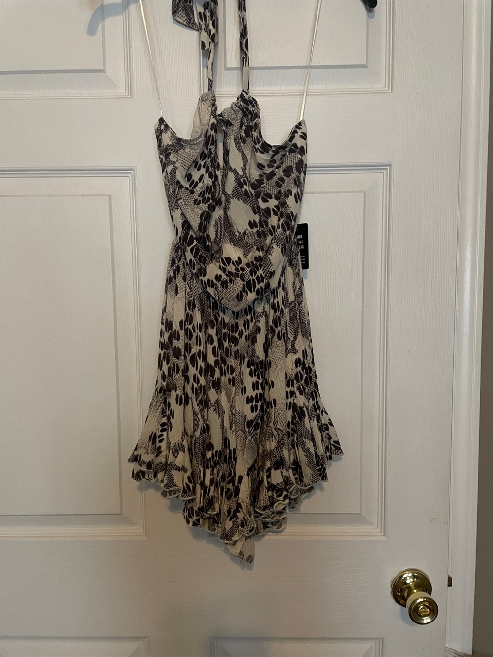 Express Neutral Snake-Print Halter Ruffle Romper.